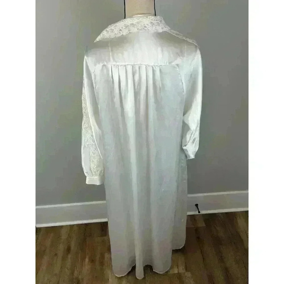 Vtg 80s 90s Diliar Made In Italy White Satin Nightgown Robe Set Lace Long Size M - Picture 6 of 16